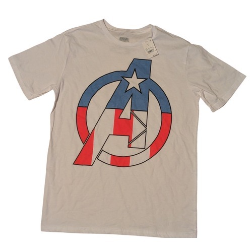 Mad Engine Marvel Captain America Avengers Patriotic Logo White T Shirt Small